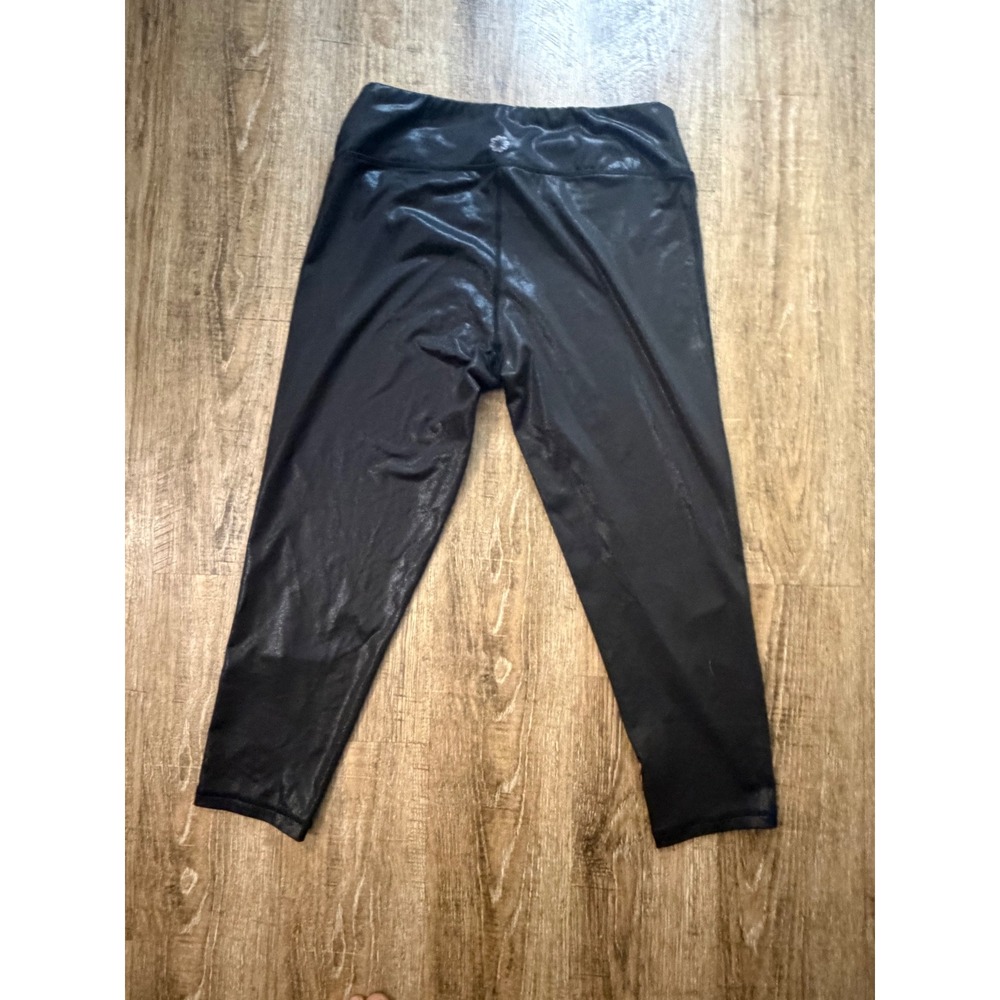 Pro Player Womens Black Shimmer Capri Leggings Size Large Metallic Activewear